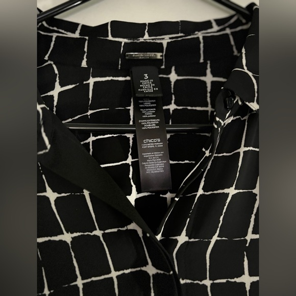 Chicos White Lined Black Long Sleeve Blouse - Picture 2 of 4